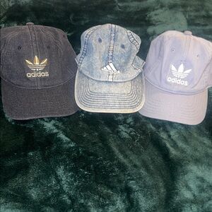 Adidas Trio of Black & Gold, Blue Stone Washed and Gray Cap